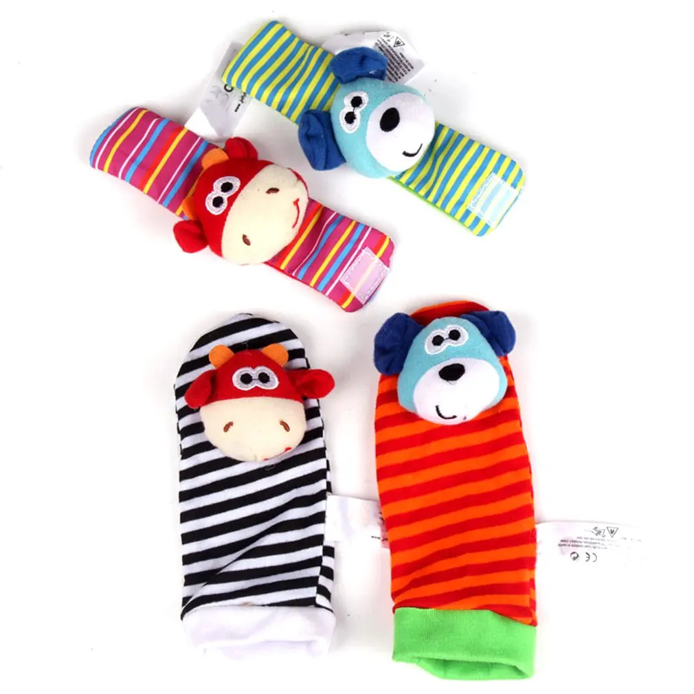 Детские носки с ремешком на запястье детские часы с изображениями животных пояс с маленькими погремушками колокольчики носочки для новорожденных тканевые игрушки - Цвет: Calf socks  straps