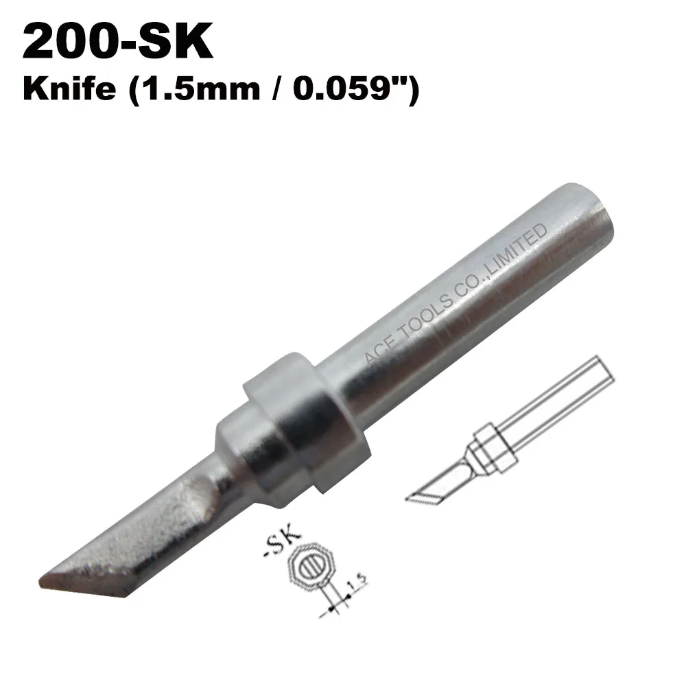 

200-SK Knife 1.5mm Replacement Soldering Tip Fit QUICK 203 203H 204 204H 203D 376(I) 376D(I) 3100 3101 3102 3112 3202 20H-90 Bit
