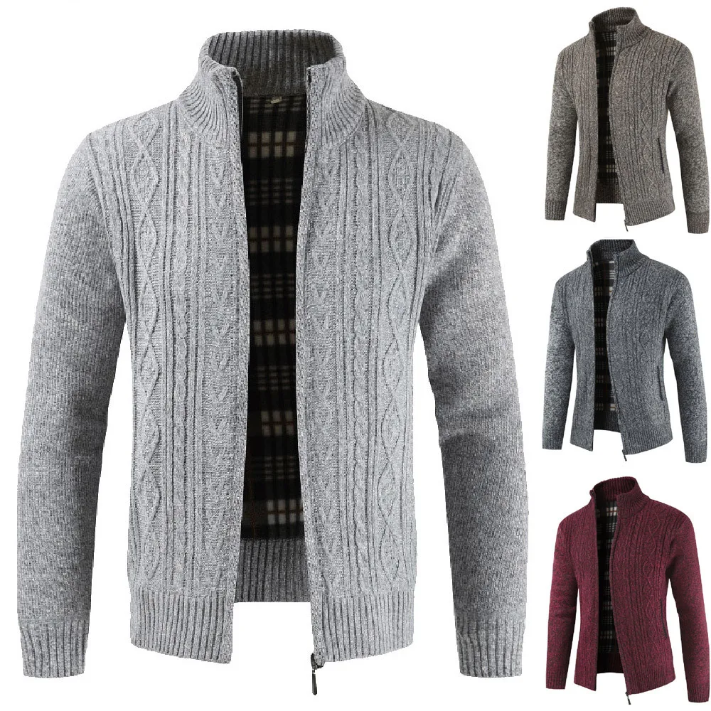 New Fashion Men's Autumn Winter Casaul Zipper Jacket Knit Cardigan Long Sleeve Motorcycle Bicycle Coat
