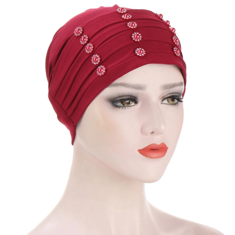

Sportswear New Style Solid Color Beads Muslim Toque Europe And America Turban Hat