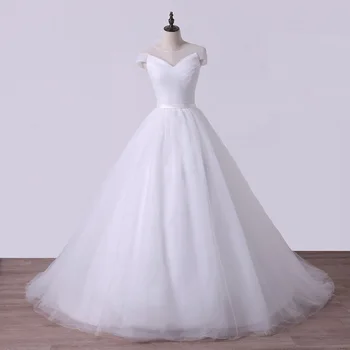 

WOMEN'S Bridal WEDDING gown V neck SLEEVELESS PLUS SIZE anniversary ceremony ball gown tulle Muslim wedding DRESS with train
