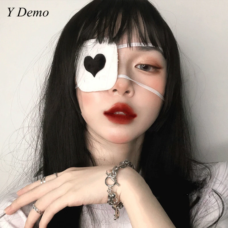 Y Demo Creepy Black Heart Soft Women Eyepatch Handmade Girl Harajuku