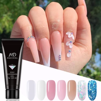 

15g MAD DOLL Acrylic Quick Building Colorful Poly Glitter Gel Nail Polish Enhancement Pink White Clear Quick Extension Gel