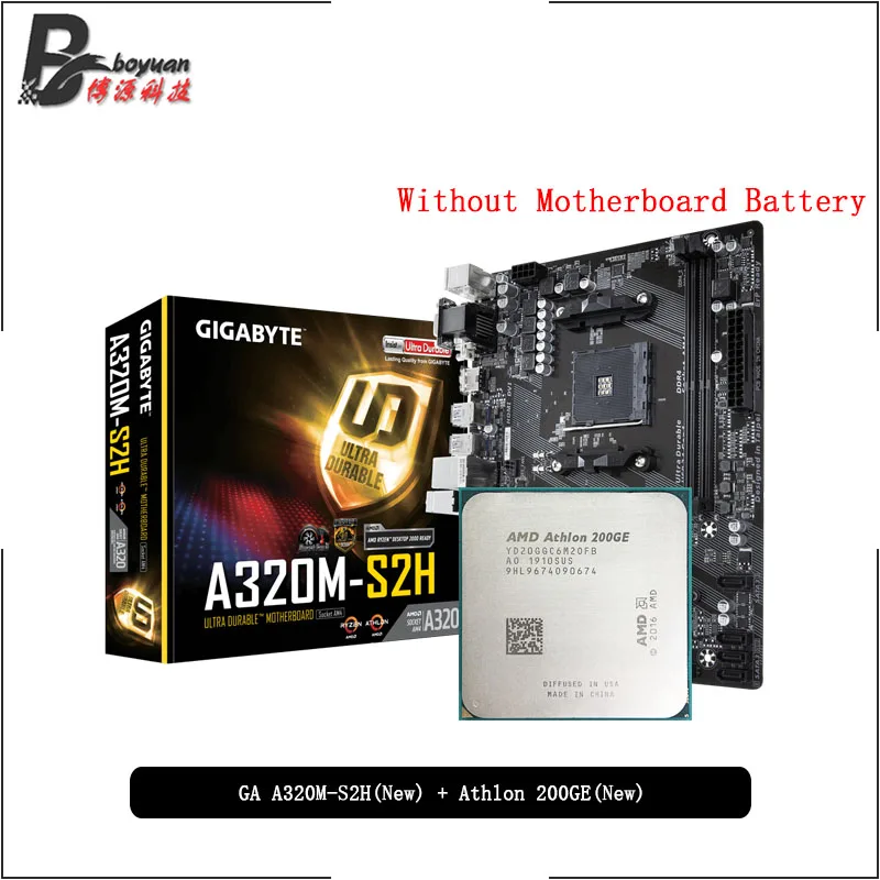 AMD Athlon 200GE CPU + GIGABYTE GA A320M S2H материнская плата Suit Socket AM4 Motherbaord без | Материнские платы -4001275717120