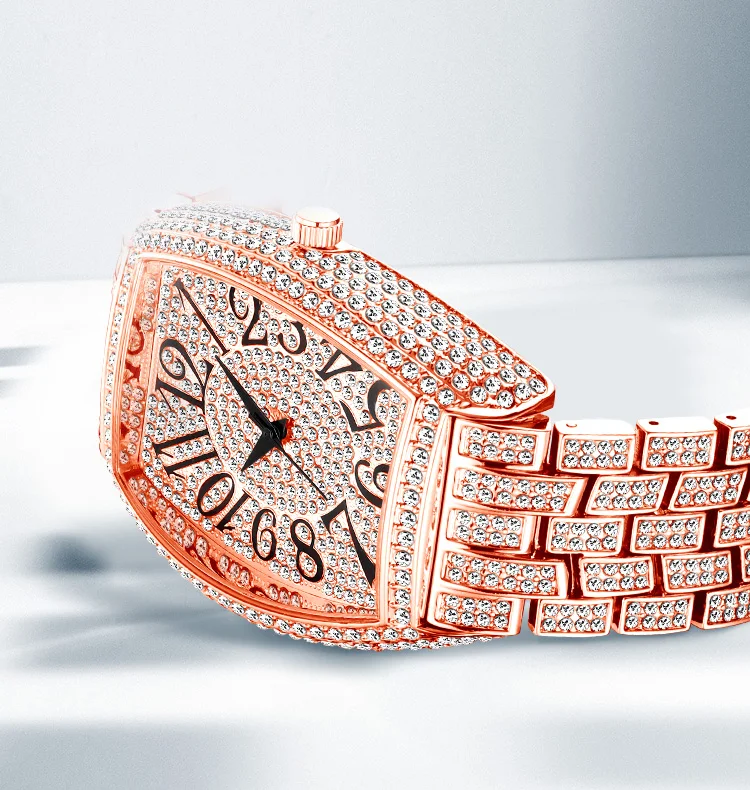 MISSFOX Ceas de aur pentru bărbați, ceasuri hip-hop bling bling tonneau cu cuarț pentru bărbați mari, impermeabil, ceas de mână Millerable_voghion.com