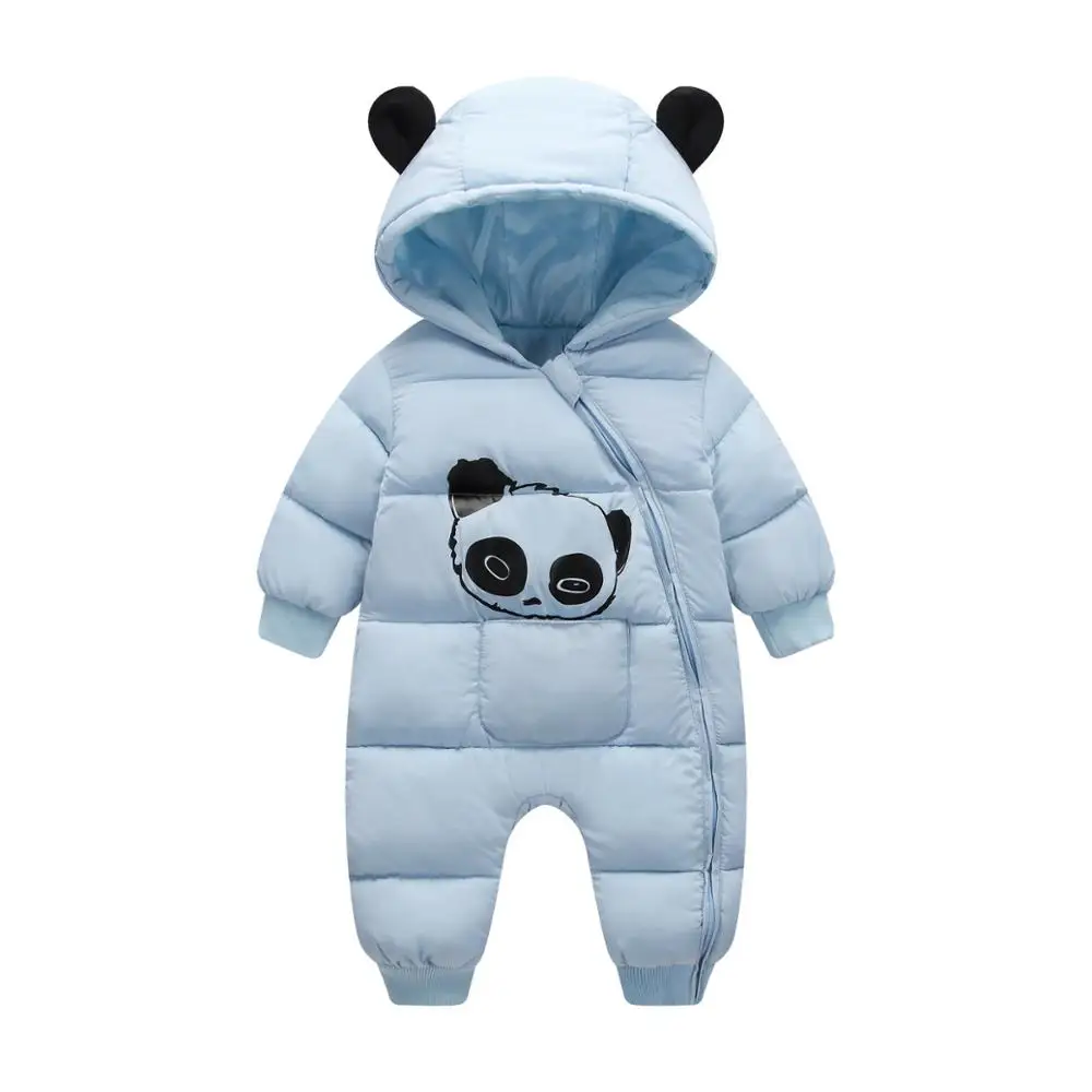 Г. Пуховик для маленьких мальчиков и девочек; комбинезон; Одежда для новорожденных с рисунком панды; зимние Плотные хлопковые комбинезоны с капюшоном; одежда для малышей - Цвет: Sky Blue