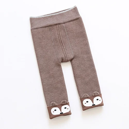 Осенне-зимние плотные бархатные колготки для малышей 0-4 лет, детские чулки с рисунком, аппликации с лисой, теплая одежда для малышей, колготки - Цвет: Bean paste