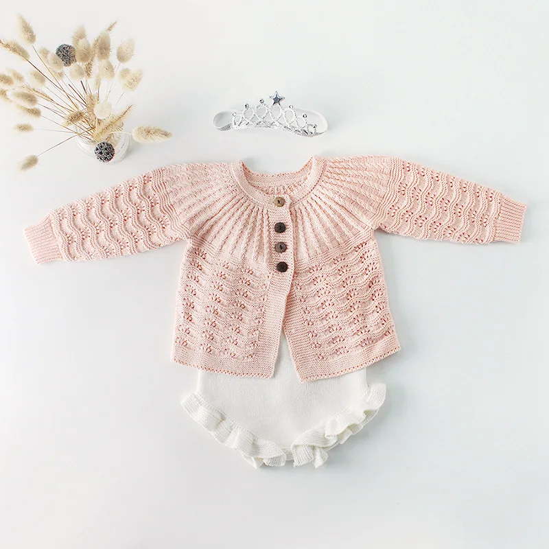 Autumn Baby Girls Clothes Knitted Jumpsuit 2PCS Cute Bodysuit+Cardigan Sweater Coat Toddler Infant Romper For Girls Sets baby shirt clothing set