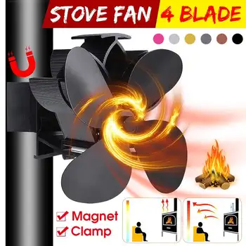 

Mouted Black Fireplace 4 Blade Heat Powered Stove Fan komin Log Wood Burner Eco Friendly Quiet Fan Home Efficient Heat Distribut