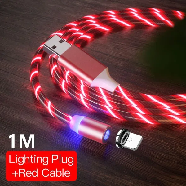 ACCEZZ Магнитный кабель для быстрой зарядки светодиодный кабель Micro usb type C для iPhone X 7 8 11 XS samsung Магнитный шнур для Android - Цвет: For iPhone Red 1M
