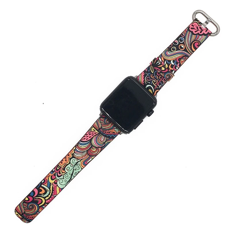 Кожаный ремешок для часов ALPQ Pulseira для Apple Watch 38 мм 40 мм 42 мм 44 мм Женский браслет с цветочным принтом для iwatch 4 3 2 1