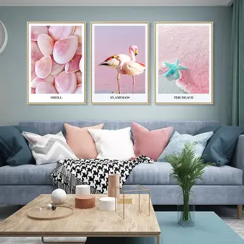 

Animal Flamingo Canvas Painting Pink Shell Wall Art Poster And Print Nordic Style Modern Home Living Room Living Room Decoration