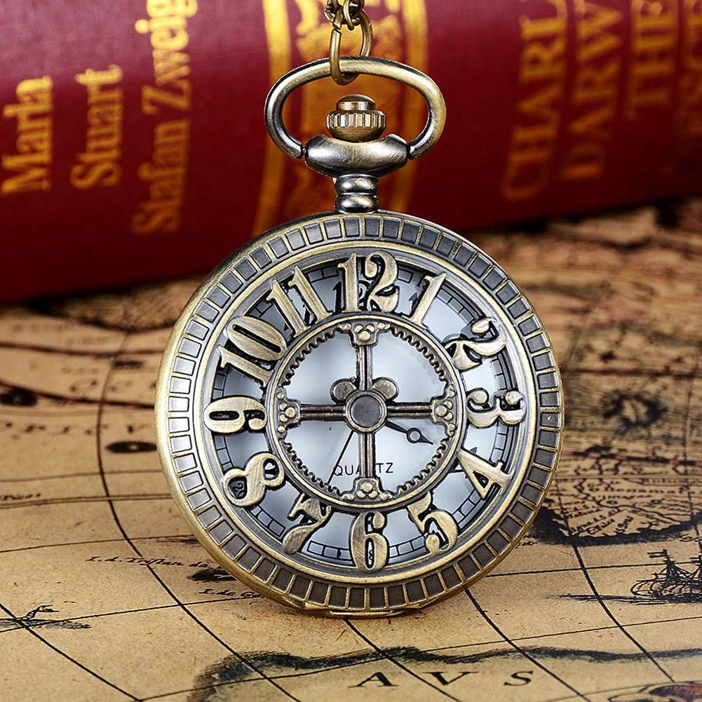 Vintage Unisex Hollow Design Bird Butterfly Pattern Flip Case Pockets Watch Arabic Number Quartz Chain Pockets Watch With Chain