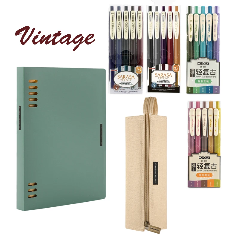 Zebra Vintage Gel Pen Colored Ink KOKUYO Retro Design Loose-leaf Notebook A5 B5 Pencil Case New RollerBall | Канцтовары для офиса