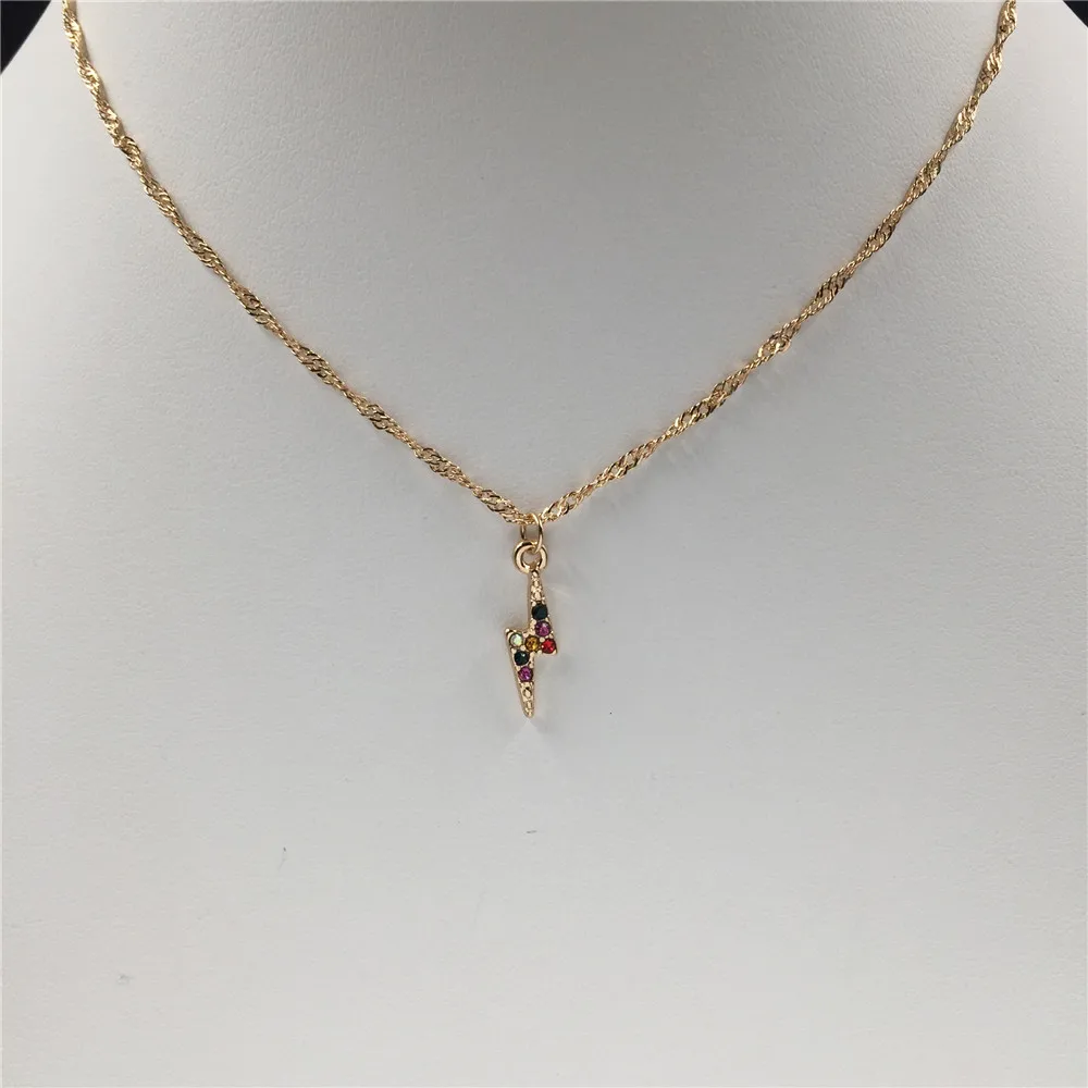2020 New Trend Delicate Small Colorful Multi Stone Lightening Bolt Pendant Necklace For Women Tiny Jewelry Accessory | Украшения и