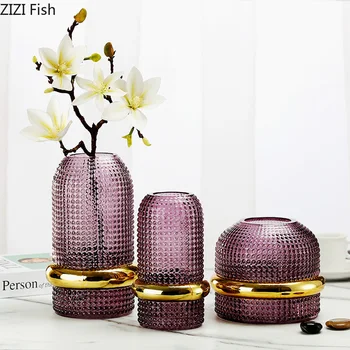 

ART FLOWER VASE GLASS VASES VINTAGE PURPLE WAVE POINT RELIEF TRANSPARENT HYDROPONIC FLOWERS POT MODERN FLORAL HOME DECORATION