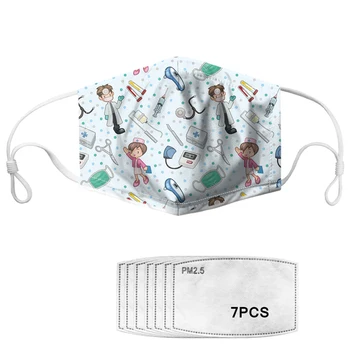 

Customized Clothing Accessories Cartoon Nurse Printed Women/Men Mouth Mask with 7 Filters for Nose Face Mouth Masks