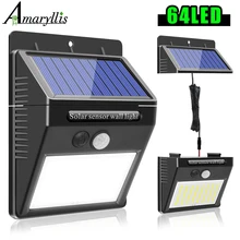Солнечный светильник s Открытый 64 светодиодов PIR датчик движения Активированный разделяемый светильник для безопасности сада Водонепроницаемый беспроводной настенный светильник