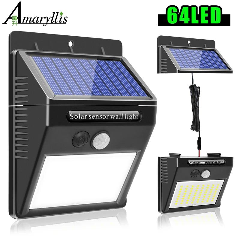 Уличный светильник на солнечной батарее s 64 светодиода с ИК датчиком движения