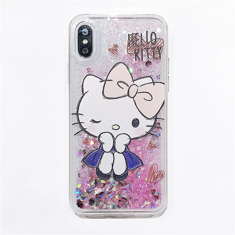 Милый мультяшный динамичный жидкий блестящий чехол hello kitty для iPhone 11 Pro MAX для iPhone 6 6S 7 8 6P 7P 8P X XR Xs Max мягкий чехол