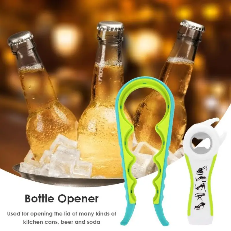 2pcs Anti-Skid Bottle Can Opener Multi-functional 4/5in1 Stainless Steel Plastic Kitchen Bar Household Gadget Accessories