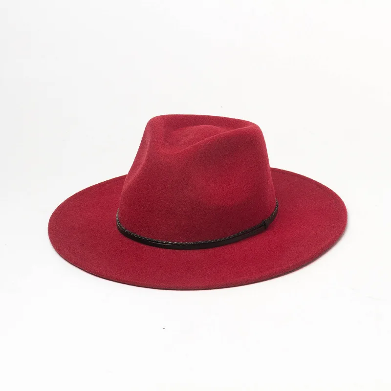 01907-HH8167 британский стиль зимний шерстяной ремень лента Шляпа Fedora Мужская Женская шерстяная шляпа