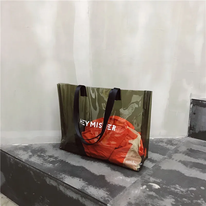 2021 Transparent PVC Handbag beach Shoulder bag Women New Trend Tote Hot Sale Jelly Color Plastic Clear Bag Large capacity