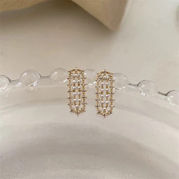 

MENGJIQIAO 2020 Korean New Fashion Shiny Zircon Elegant Pearl Stud Earrings For Women Cute Micro Paved Pendientes Jewelry Gifts
