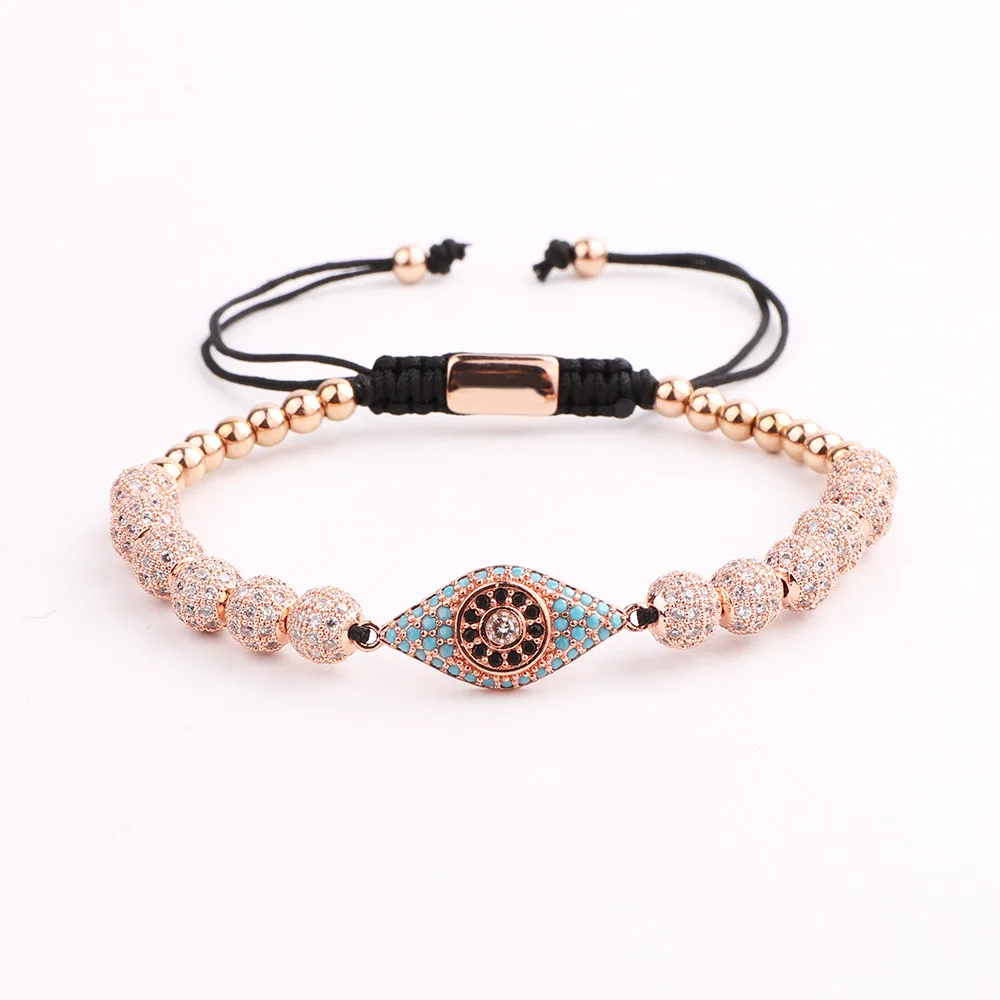 New Design Luxury Blue CZ Micro Pave Ball Eye Charm Stainless Steel Beads Friendship Macrame Adjustable Bacelet Men Women - Image 4