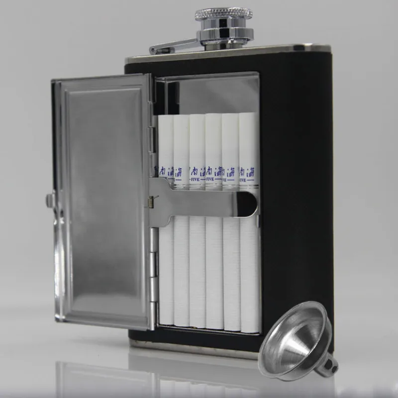 180ml Hip Flask Cigarette Box 6 Oz Bottles Wine and Smoking Set Stainless Steel Pot Vodka Spirits Container Outdoor Jug | Дом и сад