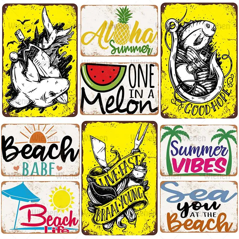 

Beach Metal Tin Sign Plaque Pin Up Shabby Chic Vintage Decor Metal Tin Signs Vintage Bar Decoration Metal Poster Pub Metal Plate