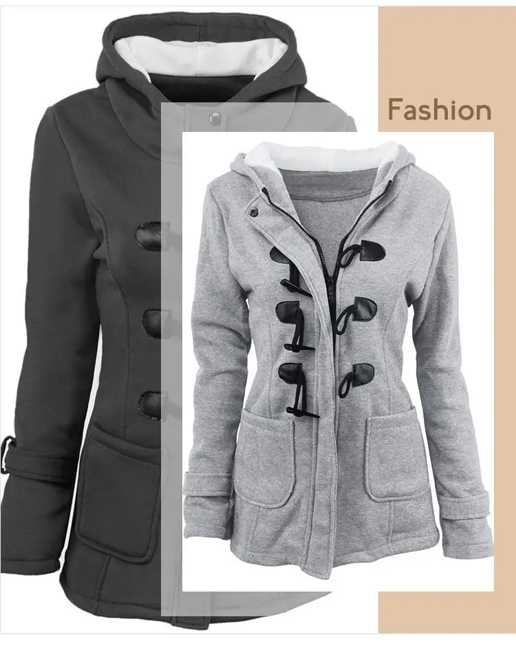 Пальто, хлопковая Женская куртка, новинка, женское осеннее зимнее хлопковое пальто с роговыми пряжками, Женское пальто с капюшоном, Зимняя парка размера плюс