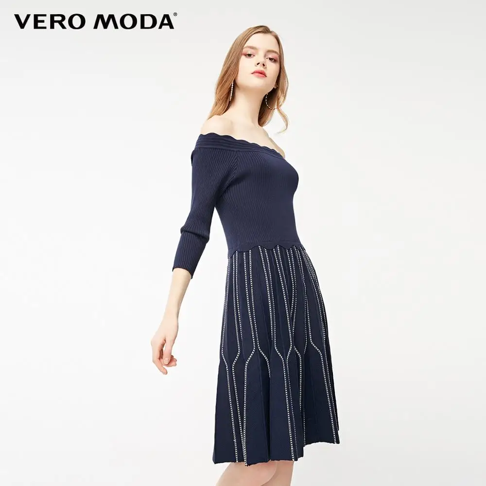 Женское платье в полоску с вырезом лодочкой и рукавами 3/4 Vero Moda | 319146533|Платья|