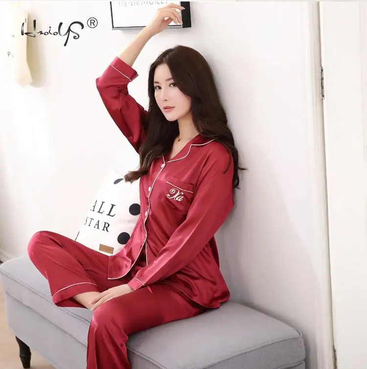 Luxury Pajama suit Satin Silk Pajamas Sets Couple Sleepwear Family Pijama Lover Night Suit Men & Women Casual Home Clothing black pajama pants Men's Sleep & Lounge