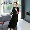 JiuMeiDai-vestido de terciopelo de estilo chino para mujer, elegante vestido bordado de mujer con cuello levantado, Cheongsam Vintage de talla grande para fiesta ► Foto 1/6