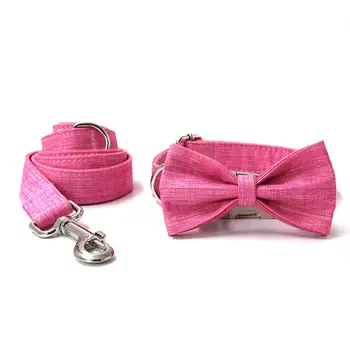 

Jeans Bow Tie Dog Collar & neck tie collar leash & Personalized Engraved Dog Collar with All Metal Buckle