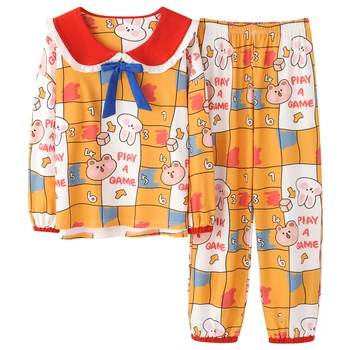 

M-XXXL big size Women Home wear Lounge clothes Long Sleeve Pajamas Sets Cotton Sleepwear girls homewear housewear