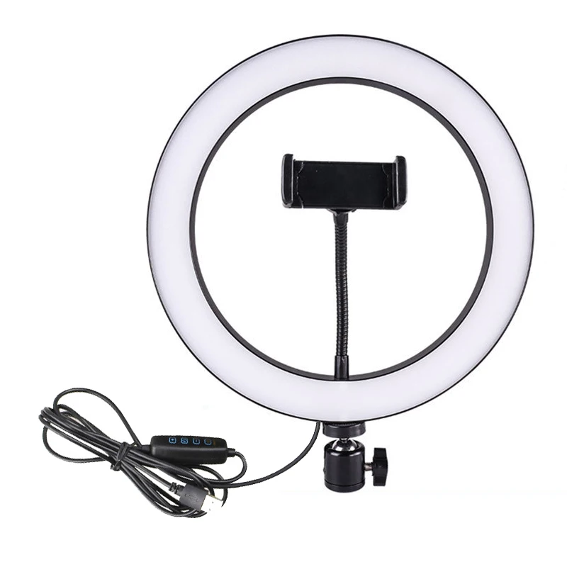 Only LED lamp Светодиодный кольцевой фонарик с держателем для телефонов Iphone Xiaomi huawei samsung светодиодный фонарь с шаровой головкой для штатива блогеров - Цвет: Only LED lamp