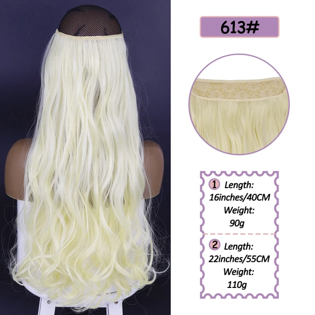 Synthetic No Clip Halo Hidden Hair Extension Ombre Artificial Natural Fake False Long Short Straight Hairpiece Blonde For Women 613