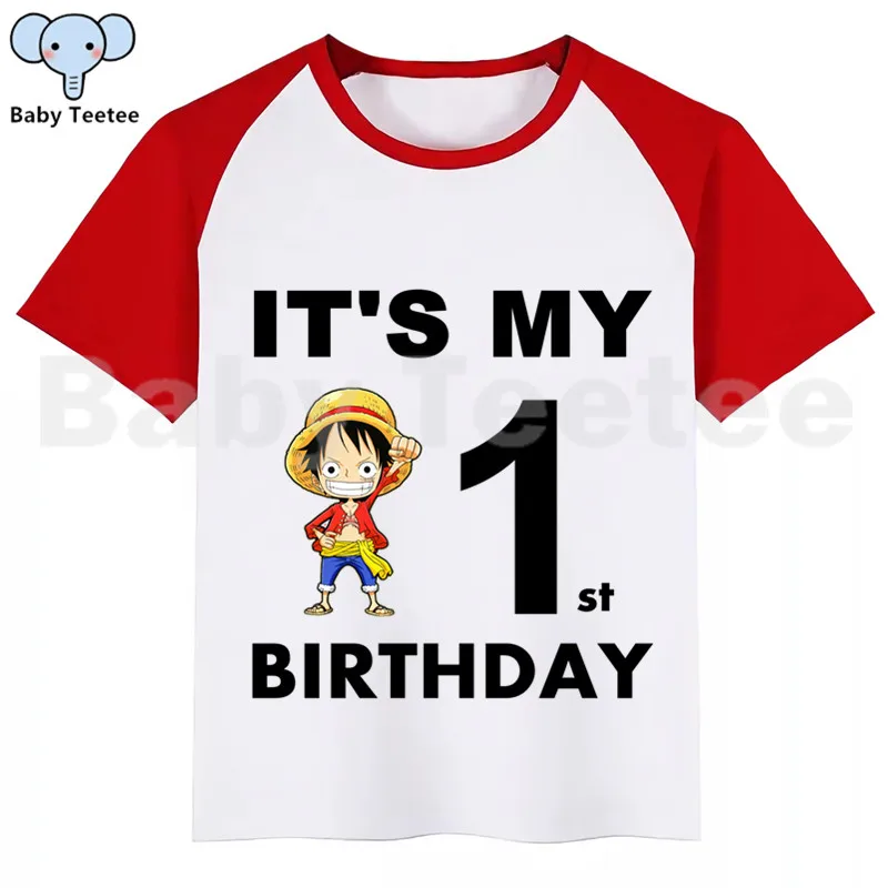 Цельный LUFFY мультфильм футболка «С Днем Рождения» Happy футболка «С Днем Рождения» с принтом забавные детские футболки, футболка для мальчиков и девочек, Рубашка с короткими рукавами футболка «С Днем Рождения»