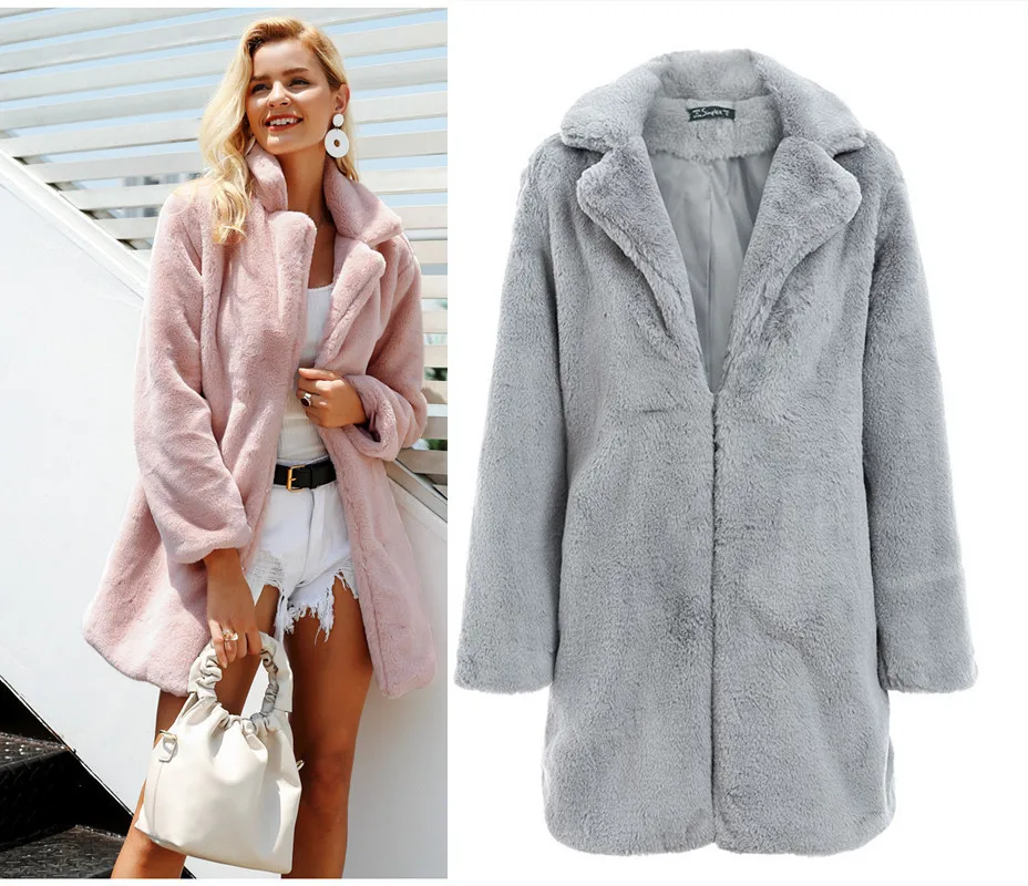 Luzuzi, элегантное розовое мохнатое Женское пальто из искусственного меха, уличная одежда, осень-зима, теплое плюшевое пальто, женское, плюс размер, пальто, вечерние