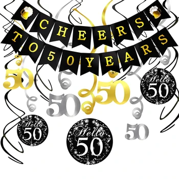 

50th Birthday Decorations Kit Cheers to 50 Years Banner Swallowtail Bunting Garland Sparkling Celebration Hanging Swirls