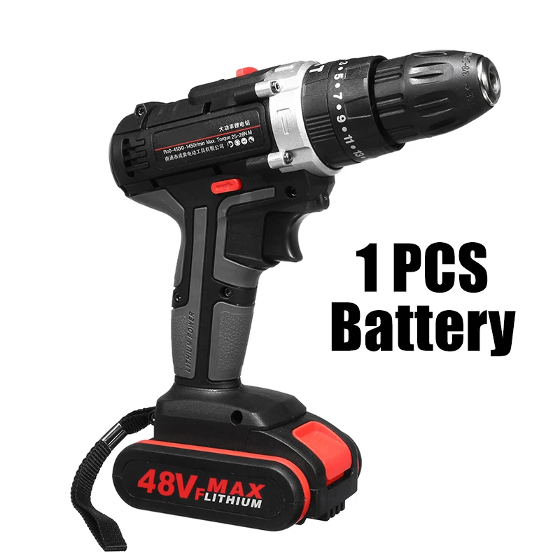 Newest 48V Electric Hammer Drill Cordless Drill Woodworking Tool Rechargeable Woodworking Drills
