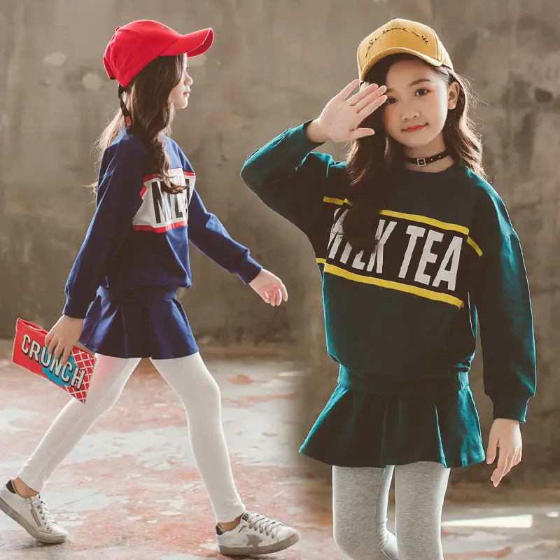 

Two Piece Sprt Track Suit for Girls Cute Pullover Sweat Shirt + Culottes Fashion Baby Clothing Set Letter Print Kids Tracksuit