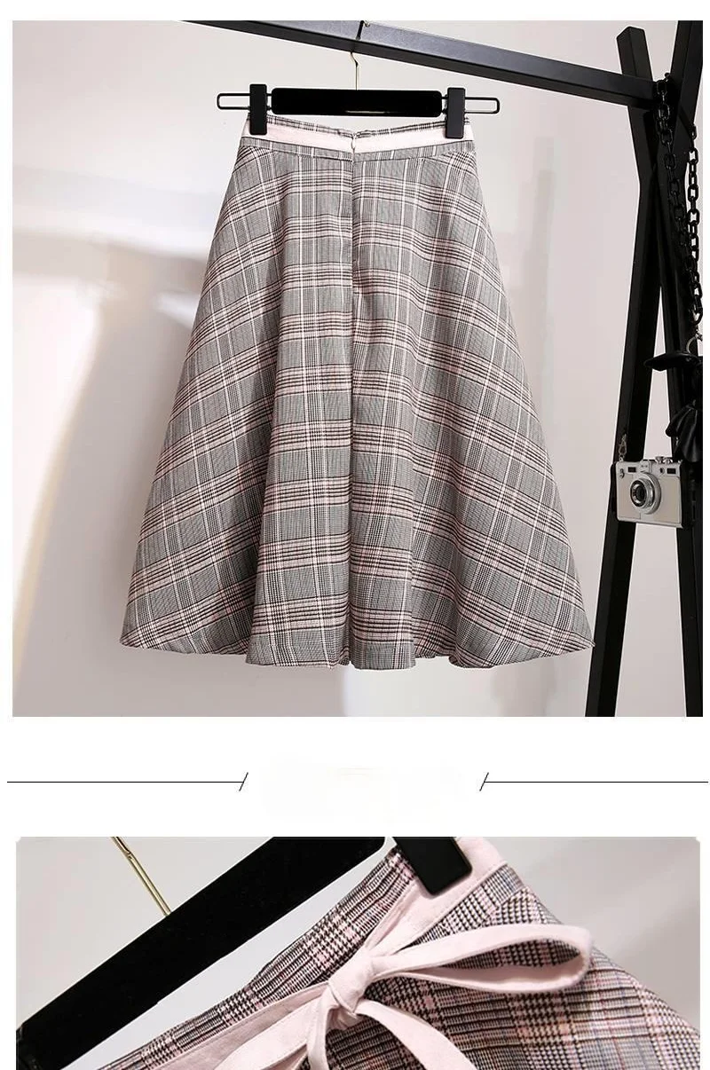 Midi Skirt Women for Spring Autumn 2021 Fashion Casual Ladies Korean Pink Plaid Print High Waist Skirts Femme Female Y414 pleated skirt