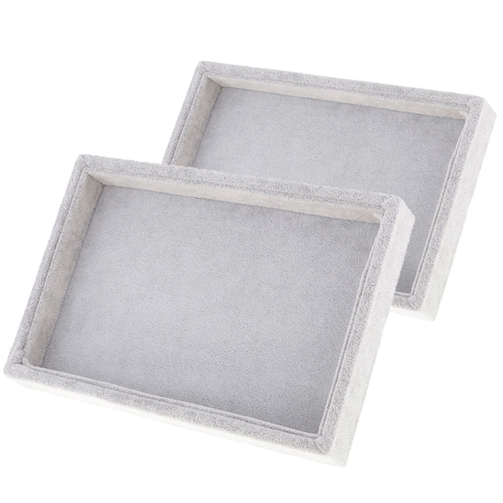 

2 Pcs Premium Velvet Stackable Jewelry Tray Showcase Display Organizer, Gray