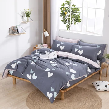 

Heart Bedding Set Fitted Sheet Queen Twin 100%Cotton Duvet Cover Sets Flower Lemon Love Print Nordic Adult Kids Home Textile