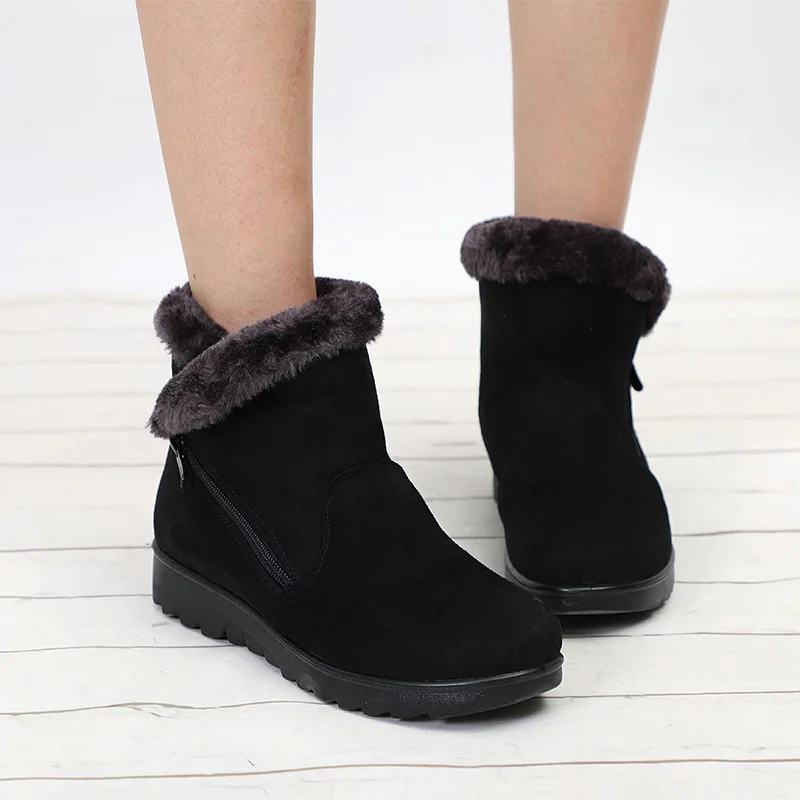 

Women Warm Fur Plush Winter Snow Boots Plus Size Ankle Boots Ladies Suede Zip Mother Shoes Female Fashion Comfort Footwear