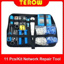 Pince à sertir Portable RJ45, 11 pièces/Kit, outil de réparation réseau LAN, testeur de câbles, pince à sertir 