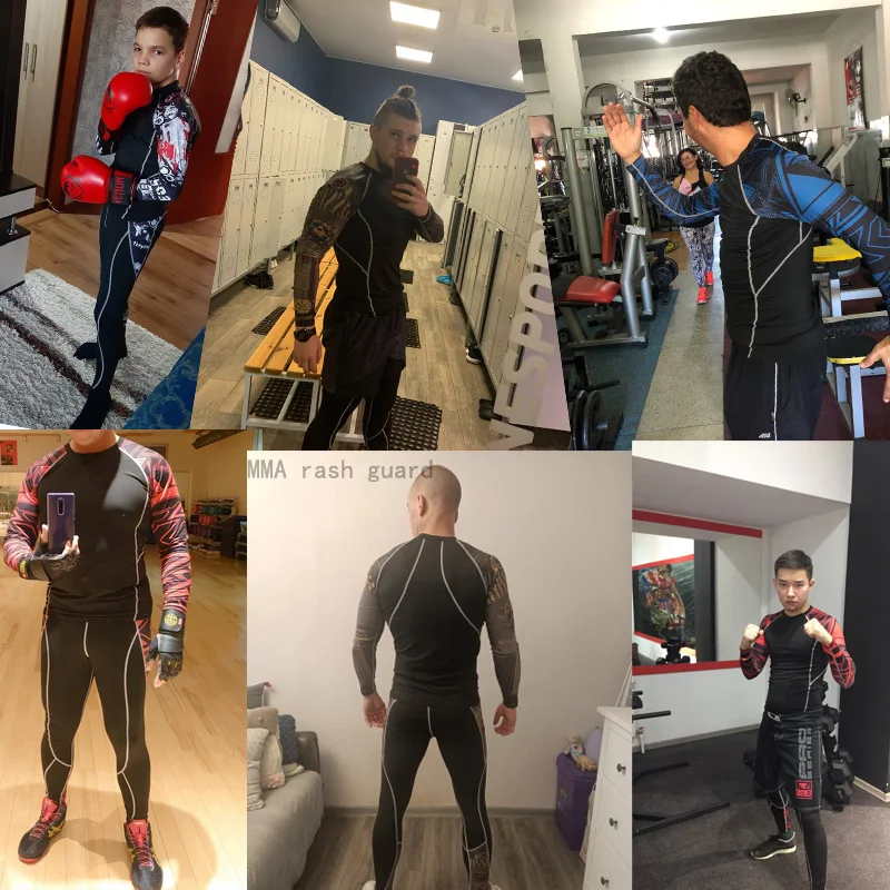 MMA компрессионная Спортивная одежда для мужчин комплекты ухода за кожей футболка